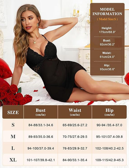 Sexy Lingerie for Women Sets Babydolls Nightwear Negligees Sleepwear Lace Mesh V Neck Chemises Night Dress Ladies Elegant  Loungewear