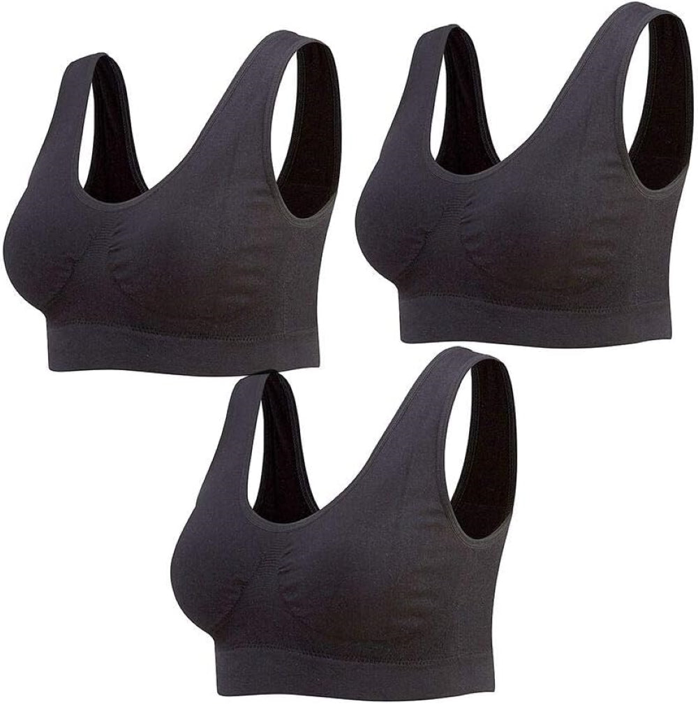 3-Pack Seamless Wirefree Racerback Sports Bras for Women – Medium Impact Yoga Bra with Removable Pads | Inclusive Sizes S-4XL