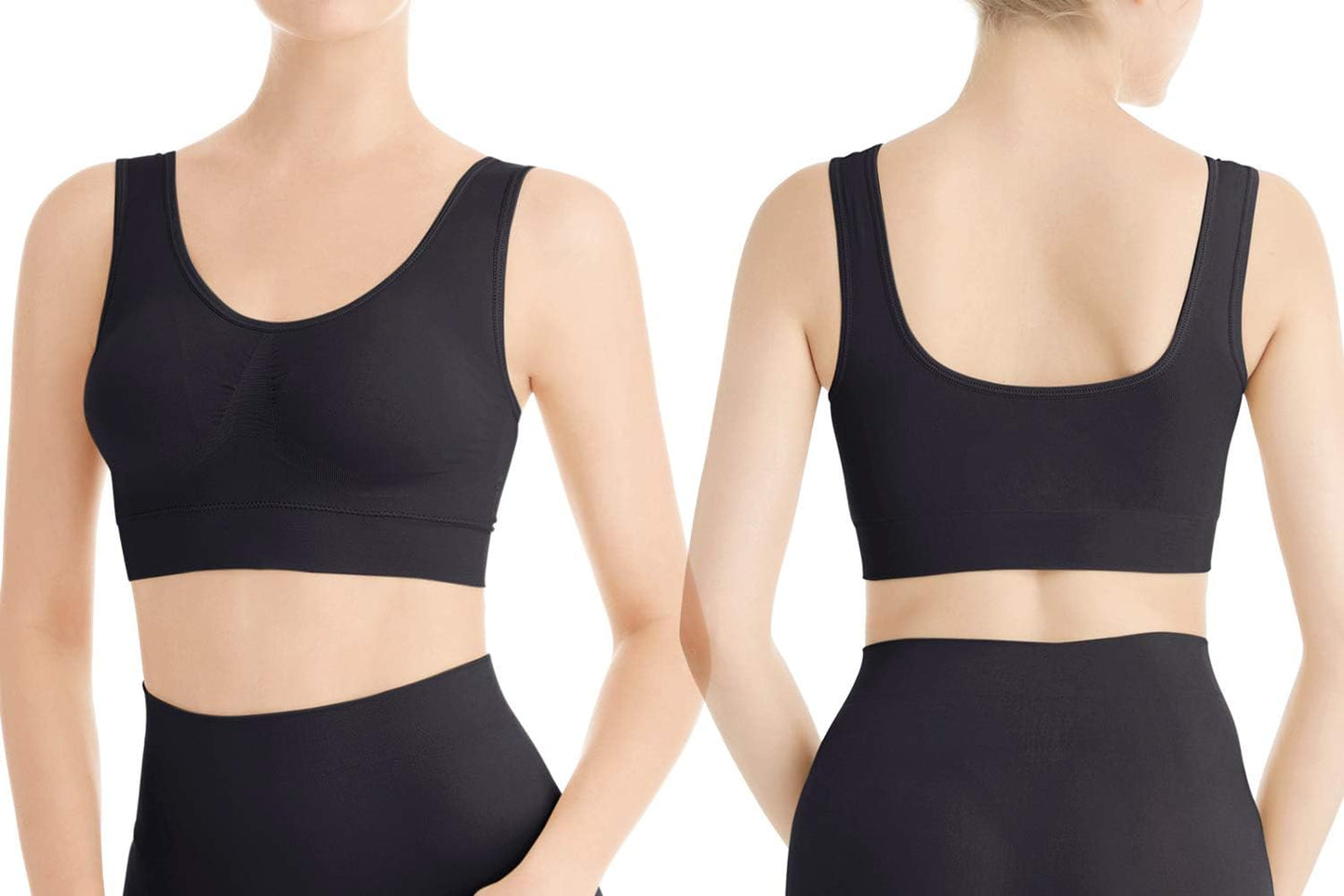 3-Pack Seamless Wirefree Racerback Sports Bras for Women – Medium Impact Yoga Bra with Removable Pads | Inclusive Sizes S-4XL