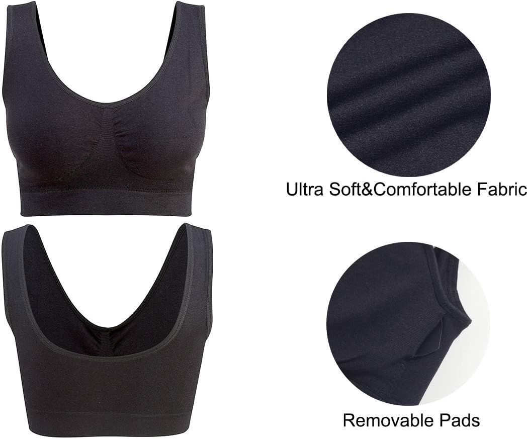 3-Pack Seamless Wirefree Racerback Sports Bras for Women – Medium Impact Yoga Bra with Removable Pads | Inclusive Sizes S-4XL