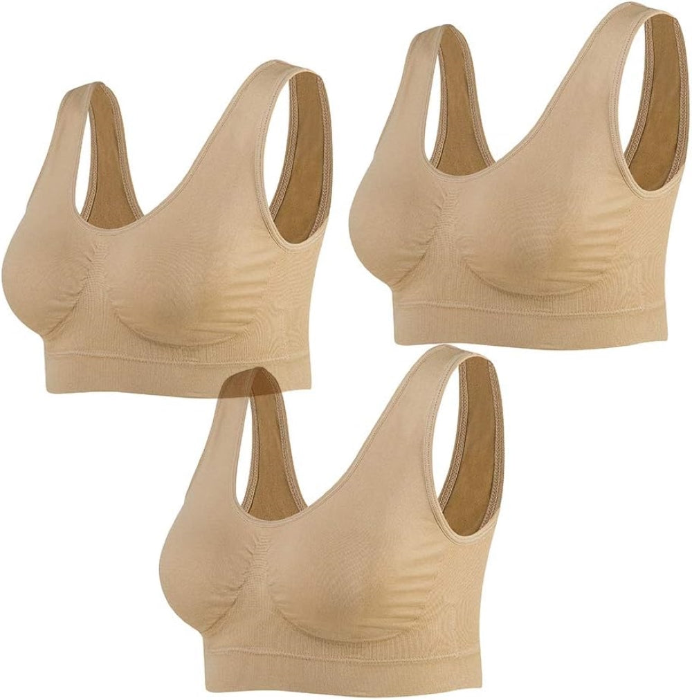 3-Pack Seamless Wirefree Racerback Sports Bras for Women – Medium Impact Yoga Bra with Removable Pads | Inclusive Sizes S-4XL