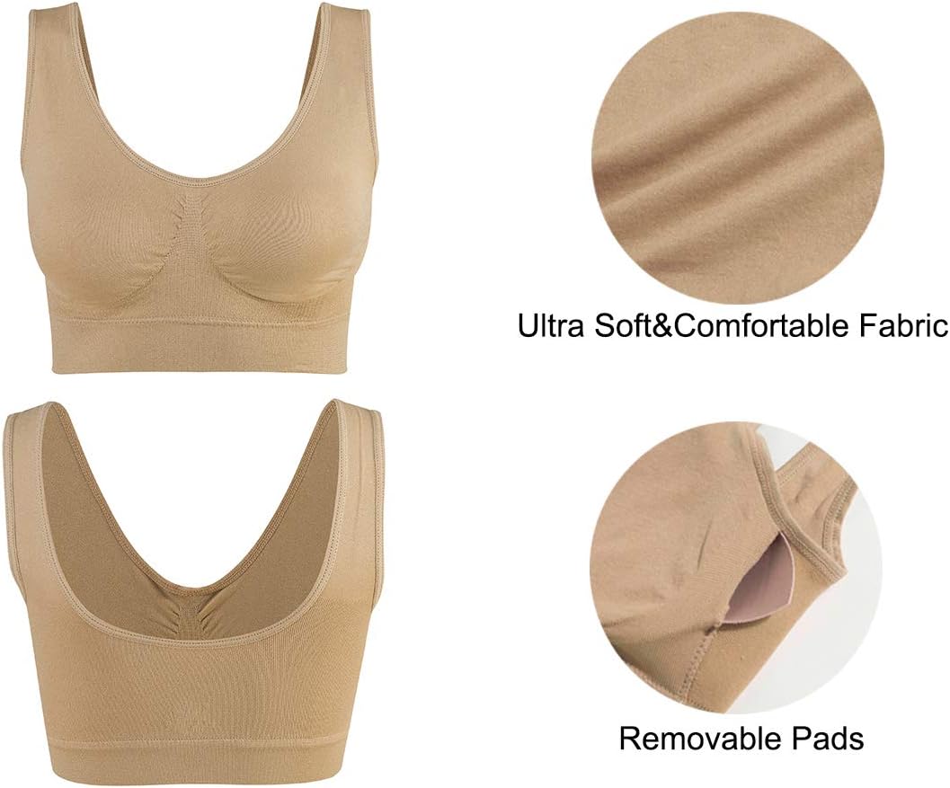 3-Pack Seamless Wirefree Racerback Sports Bras for Women – Medium Impact Yoga Bra with Removable Pads | Inclusive Sizes S-4XL
