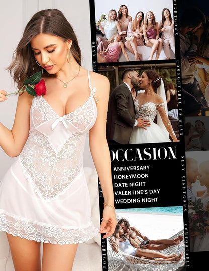 Laven & Ivory Lace Babydoll Nightwear for Women - Mesh Detail