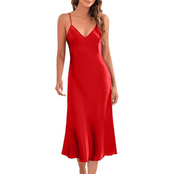 Laven & Ivory Satin Nightdress for Women UK Long Negligees Strap Chemise Nighties for Ladies V Neck Full Slips Sleepwear