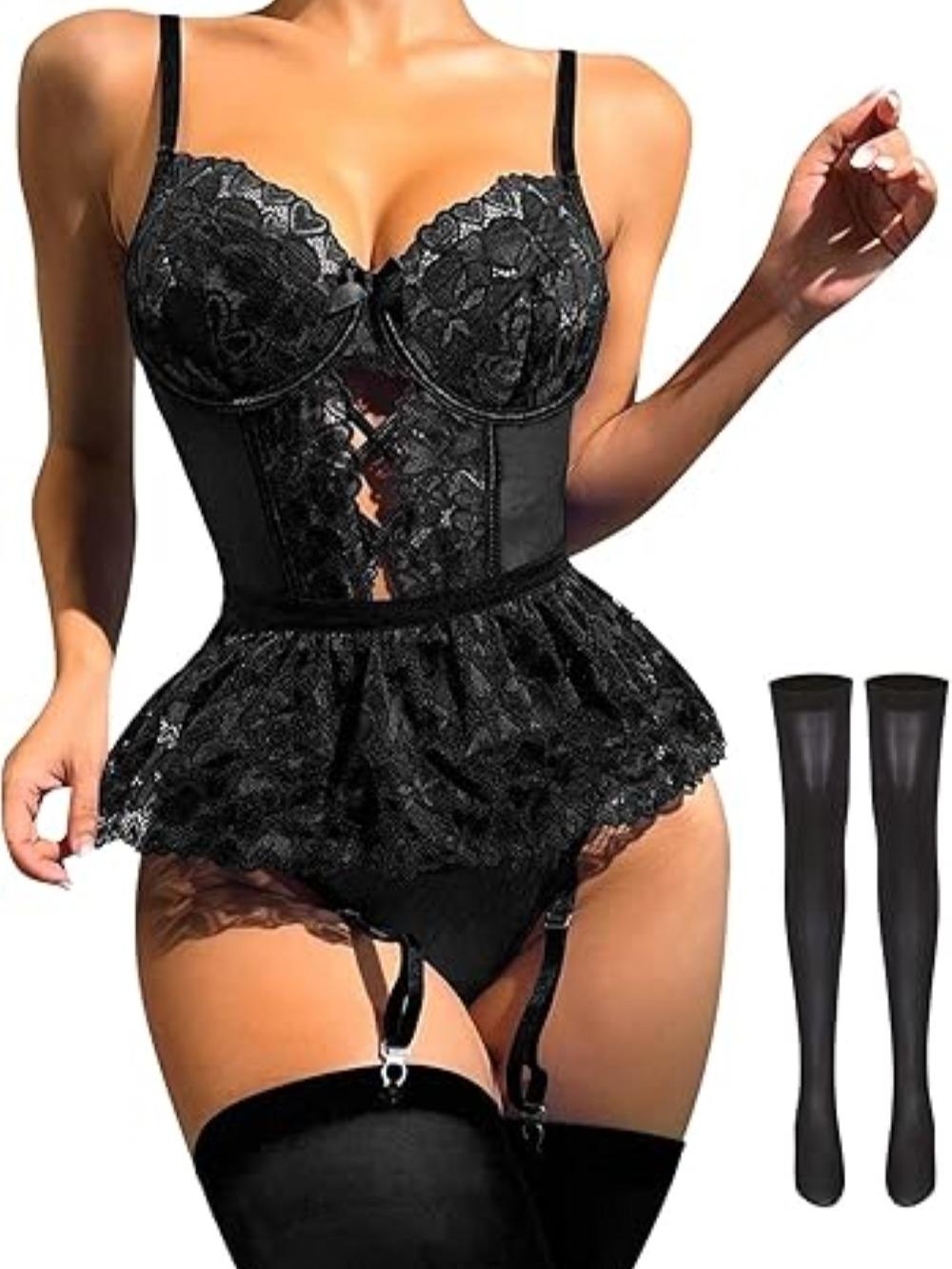 Laven & Ivory Lace Bodysuit for Women - One Piece Lingerie - Mesh Detail