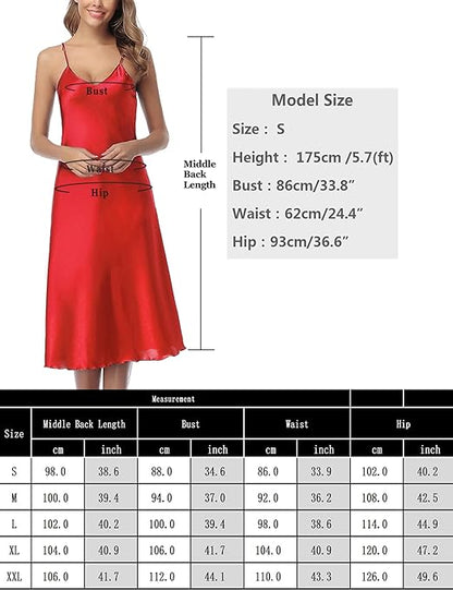 Laven & Ivory Satin Nightdress for Women UK Long Negligees Strap Chemise Nighties for Ladies V Neck Full Slips Sleepwear