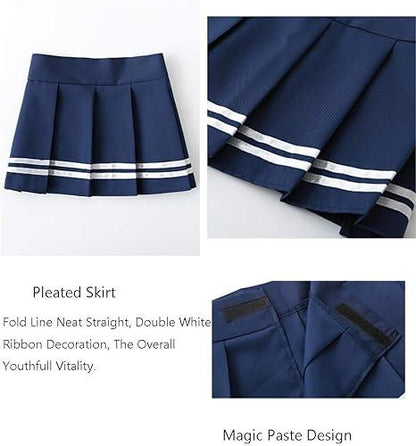 Laven & Ivory Cosplay School Uniform 3-Piece Set (Top, Pleated Skirt, G-String), Yuzu Party Outfit, Innocent Split Student Uniform, Suitable For Valentine's Day, Halloween, Kawaii Role Play Sailor Suit