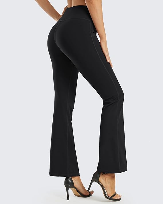 Yoga Pants for Women with Pockets High Waist Dress Pants Flare Leggings Workout Bootleg Tummy Control Work Gym Pants