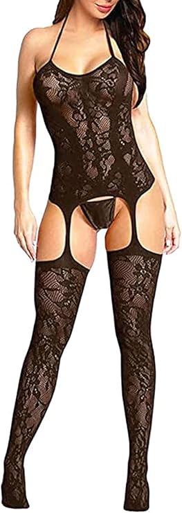 Women's Fishnet Chemise BodyStocking Babydoll Bodysuit Chemise Nightwear Perspective Lingerie Mini Dress One Size