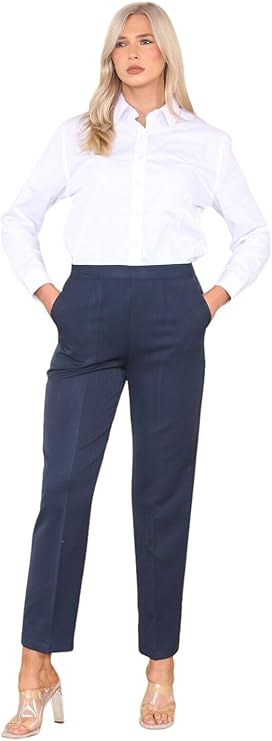 Ladies Half Elastic Stretch Waist Herringbone Trouser Inside Leg 25 Inches (Short) Everyday Wear Winter Pants