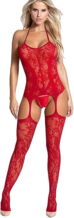 Women's Fishnet Chemise BodyStocking Babydoll Bodysuit Chemise Nightwear Perspective Lingerie Mini Dress One Size