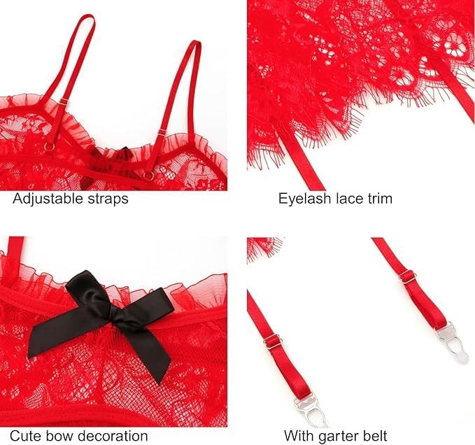 Red Lace Garter Lingerie Set detail