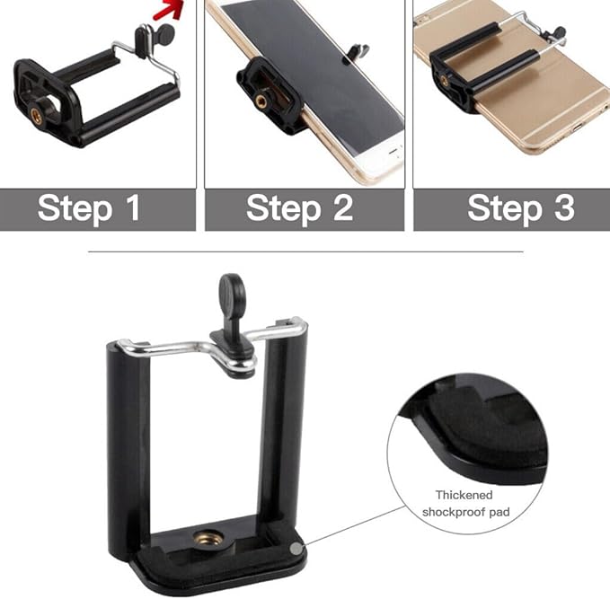 L&I Tripod Phone Mount Holder, Adjustable Smartphone Adapter With Secure Grip,360° Rotatable Phone Clip Stand Mount