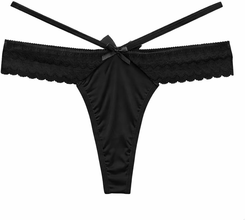 Black (5-Pack) Lace-Trim Thongs detail
