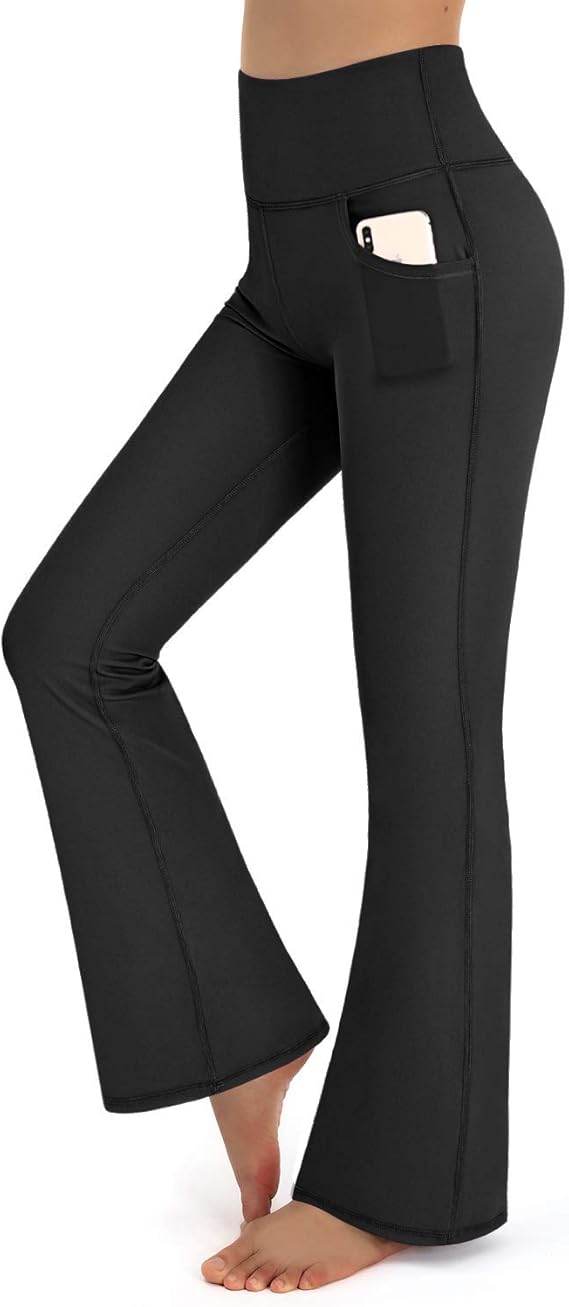 Yoga Pants for Women with Pockets High Waist Dress Pants Flare Leggings Workout Bootleg Tummy Control Work Gym Pants