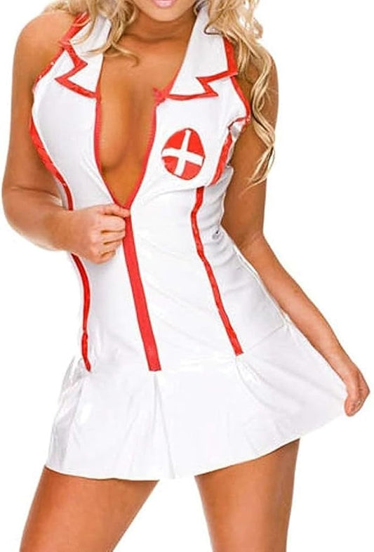 White Nurse Costume - Style A, dress with G-string and headband