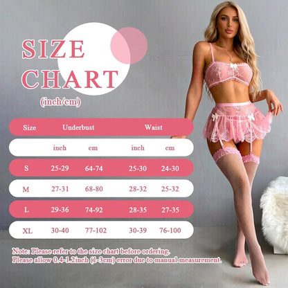 Pink Lace Garter Lingerie Set size chart