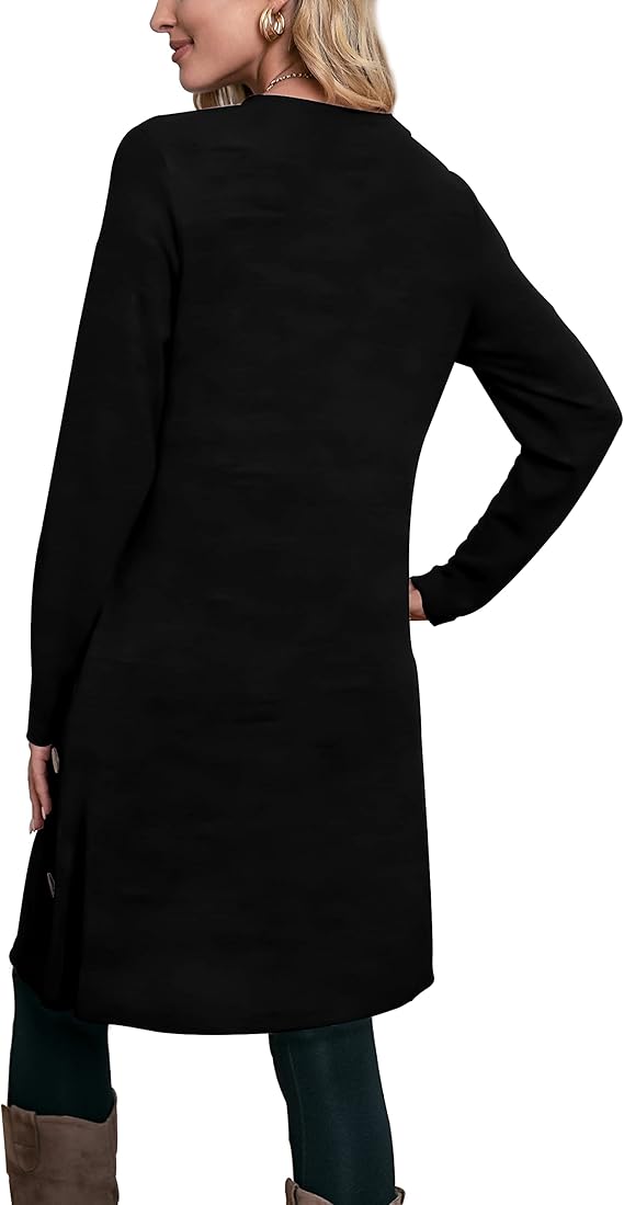 Jumper Dress for Women Long Sleeve Dress Ladies Button Tunic Dress with Pockets