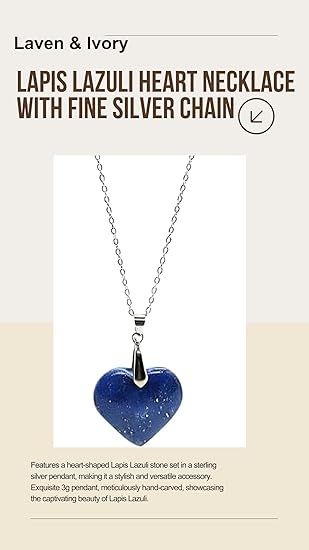 Lapis Lazuli Celestial Heart Necklace in 999 Fine Silver | Tarnish-Free Hand-Carved Gemstone Jewelry | Unique Gift for Partner