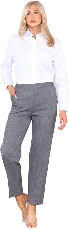 Ladies Half Elastic Stretch Waist Herringbone Trouser Inside Leg 25 Inches (Short) Everyday Wear Winter Pants