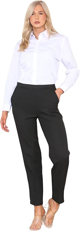 Ladies Half Elastic Stretch Waist Herringbone Trouser Inside Leg 25 Inches (Short) Everyday Wear Winter Pants