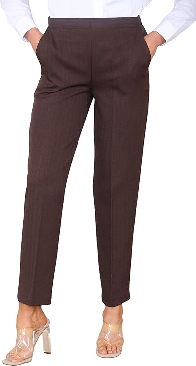 Ladies Half Elastic Stretch Waist Herringbone Trouser Inside Leg 25 Inches (Short) Everyday Wear Winter Pants