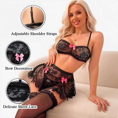 Black Lace Garter Lingerie Set detail