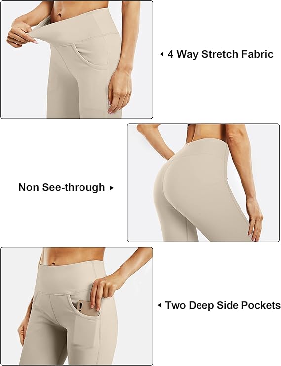 Yoga Pants for Women with Pockets High Waist Dress Pants Flare Leggings Workout Bootleg Tummy Control Work Gym Pants