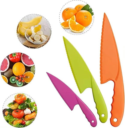 Laven & Ivory Colorful Kids Plastic Kitchen Knife Set for Chopping, 8-Piece, Lightweight Serrated Knives for Kids and Adults