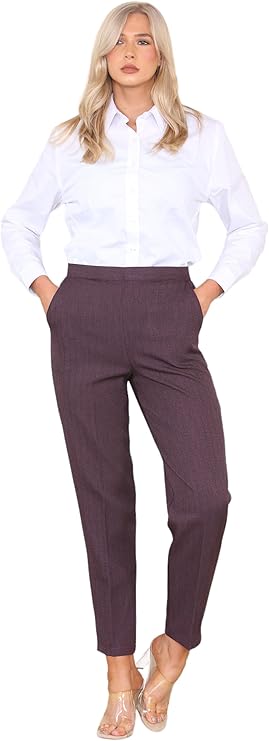 Ladies Half Elastic Stretch Waist Herringbone Trouser Inside Leg 25 Inches (Short) Everyday Wear Winter Pants