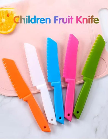 Laven & Ivory Colorful Kids Plastic Kitchen Knife Set for Chopping, 8-Piece, Lightweight Serrated Knives for Kids and Adults