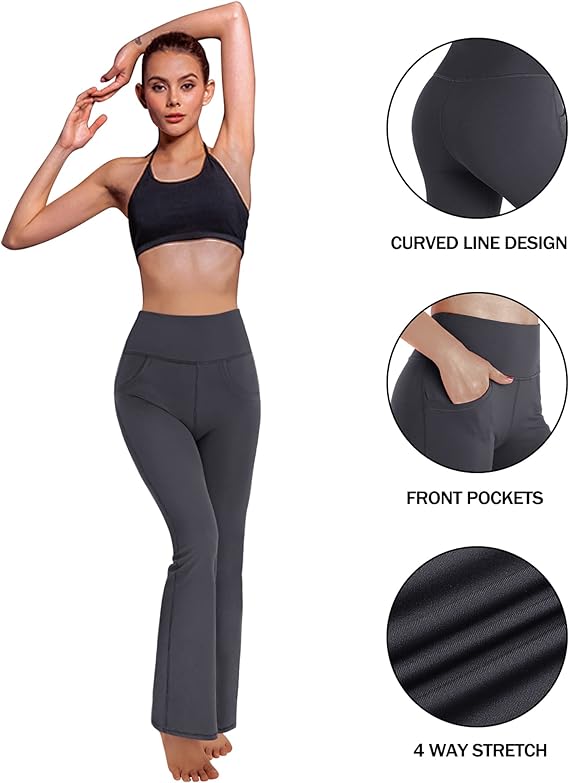 Yoga Pants for Women with Pockets High Waist Dress Pants Flare Leggings Workout Bootleg Tummy Control Work Gym Pants