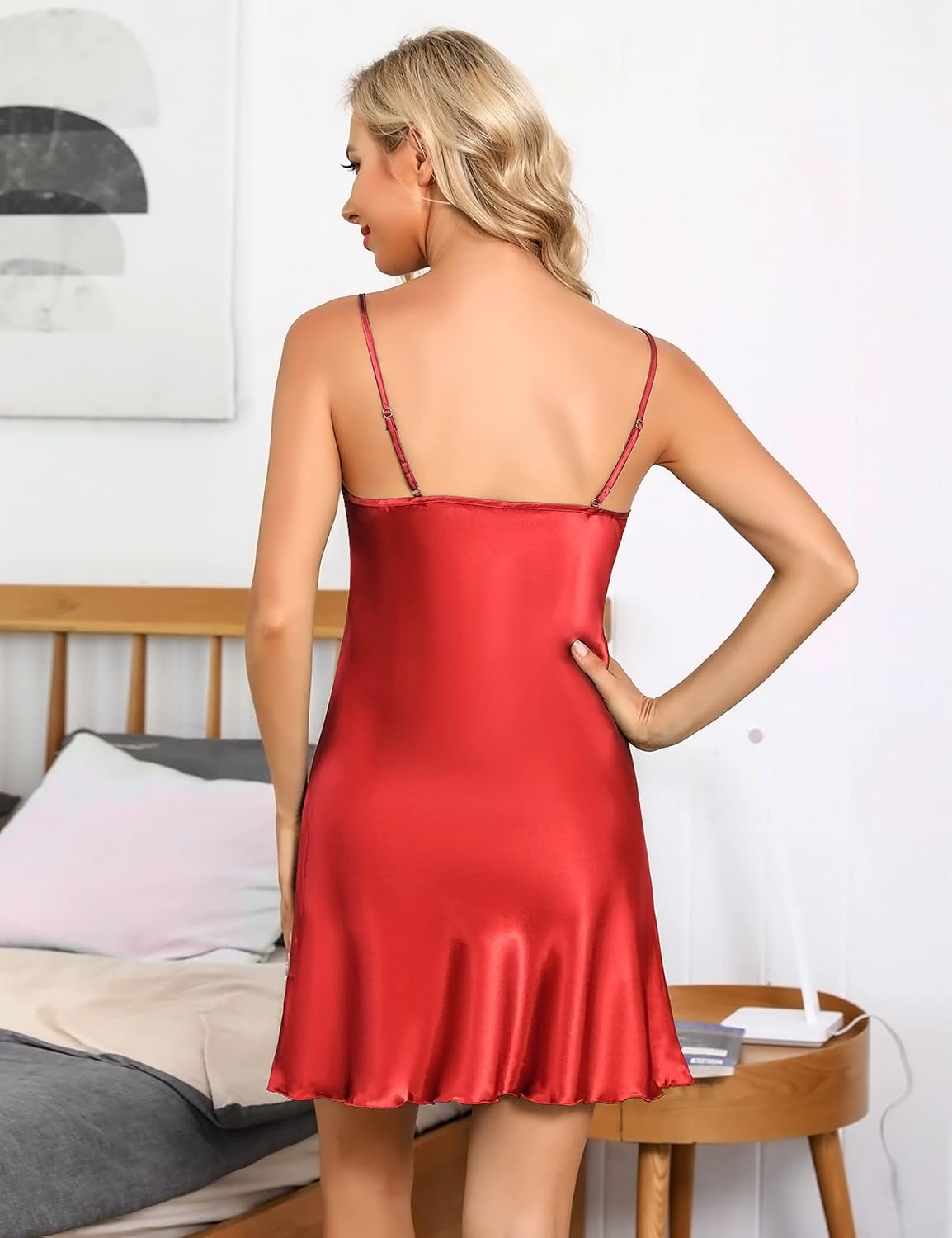 Red Satin Chemise Nightdress detail