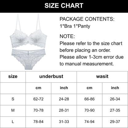 Lace Bra & Knickers Set size chart