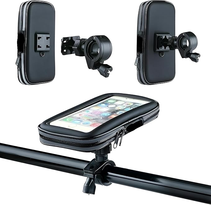 Waterproof bike phone holder case mounted on handlebars for secure smartphone protection