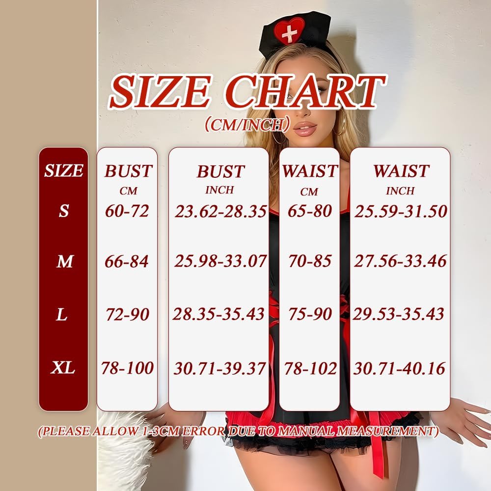 Nurse Costume Lingerie size chart