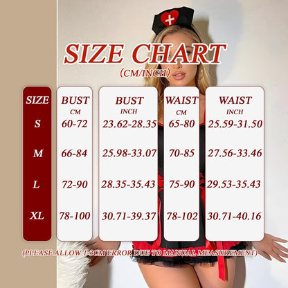 Nurse Costume Lingerie size chart