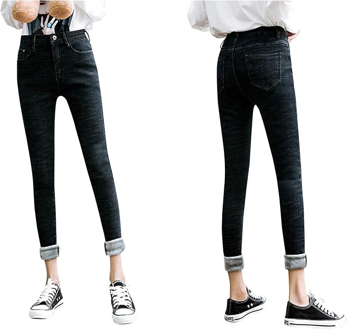 Womens Winter Fleece Lined Stretchy Jeggings High Waisted Skinny Jeans Yoga Denim Pants