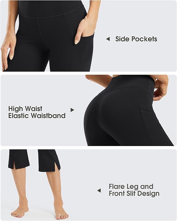 Yoga Capris for Women Bootcut Yoga Pants with Pockets High Waisted Front Split Crop Bootleg Workout Capri Leggings