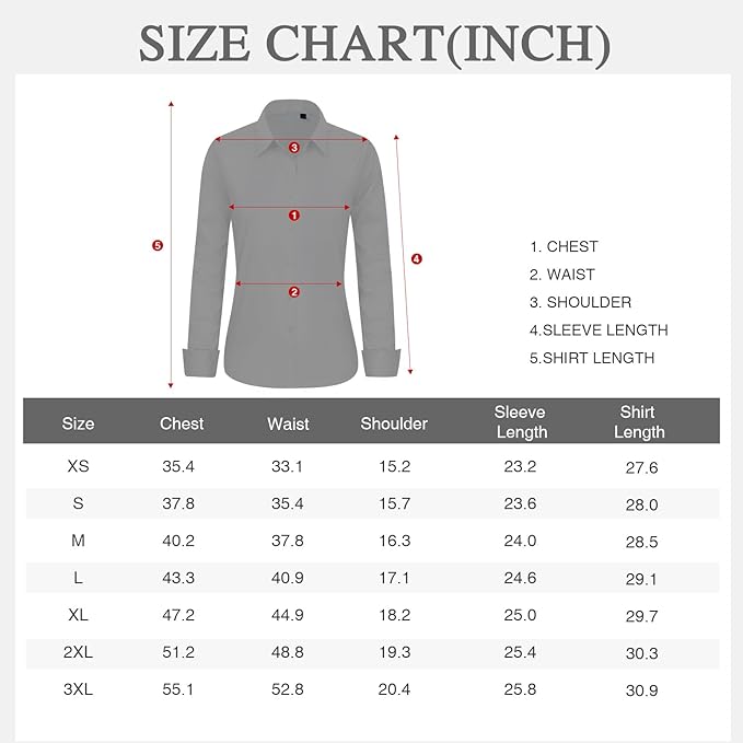 Women's Long Sleeve Dress Shirt Stretch Solid Regular Fit Button Down Shirt Wrinkle-Free Work Office Business Casual Ladies Blouse