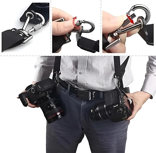 Locking features of camera strap harness