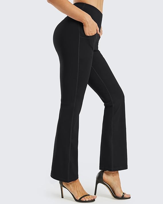 Yoga Pants for Women with Pockets High Waist Dress Pants Flare Leggings Workout Bootleg Tummy Control Work Gym Pants