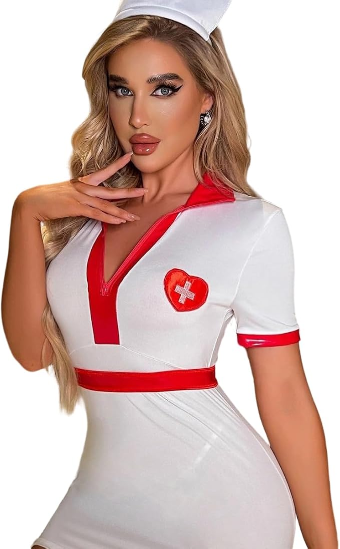 White Nurse Costume - Style B, dress with headband