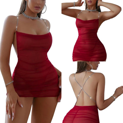 Red Sheer Mesh Mini Dress detail