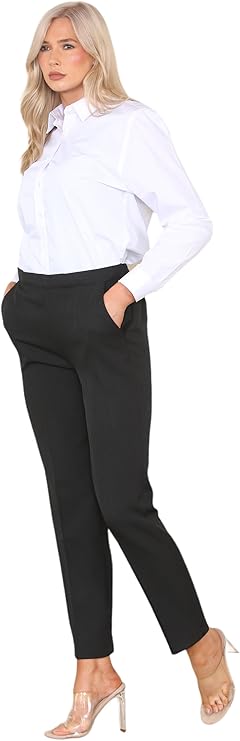 Ladies Half Elastic Stretch Waist Herringbone Trouser Inside Leg 25 Inches (Short) Everyday Wear Winter Pants