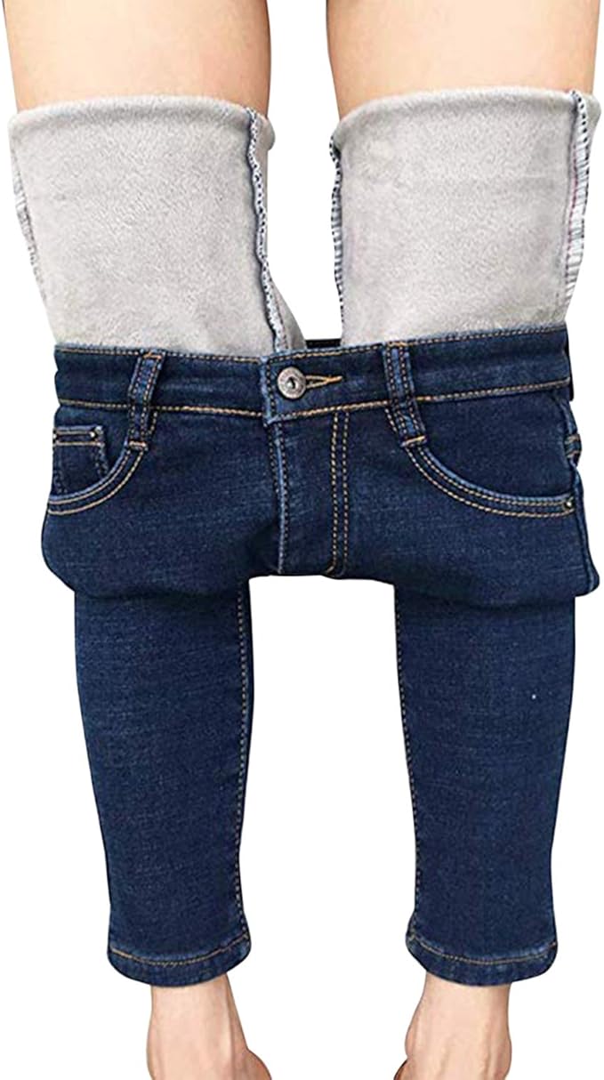 Womens Winter Fleece Lined Stretchy Jeggings High Waisted Skinny Jeans Yoga Denim Pants