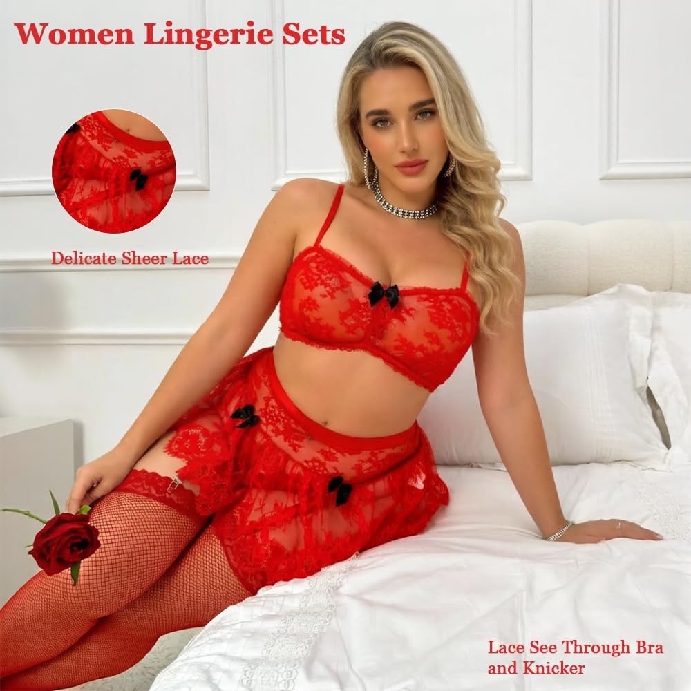 Red Lace Garter Lingerie Set detail