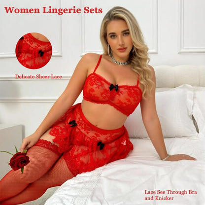 Red Lace Garter Lingerie Set detail