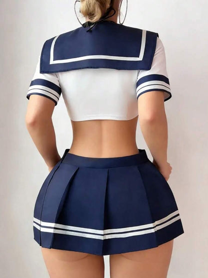 Laven & Ivory Cosplay School Uniform 3-Piece Set (Top, Pleated Skirt, G-String), Yuzu Party Outfit, Innocent Split Student Uniform, Suitable For Valentine's Day, Halloween, Kawaii Role Play Sailor Suit