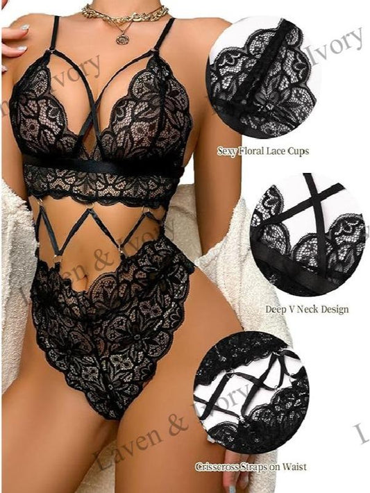 Laven & Ivory Lace Babydoll Nightwear for Women - Floral Lace